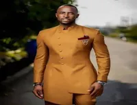 Gold Slim Fit Men Suits Wedding Groom Tuxedos 2 кусочки куртка Juppants Костюма для спереди кнопки дизайна Man Prom Blazer8038661