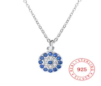 925 Sterling Silver devil evil blue eye Pendant necklace CZ Stone Womens Cubic Zirconia round shape Turkish Jewelry6401006