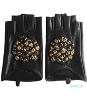Fashion Accessories Winter Real Leather Gloves Women Fashion Brand High Quality Genuine Black Goatskin Stone Fingerless Gloves Hig3087990