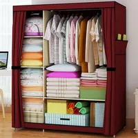 Portable Double Closet Storage Organizer Wardrobe Bedroom Furniture Clothes Rack with Shelves Fully-enclosed with Side Pockets1777