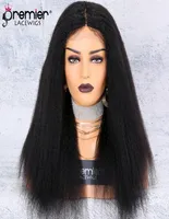 Premier Lace Per￼cken Seiden Basis Middle Teil Kinky Straight 130 Dichte 100 brasilianische Remy Hair Wigs1484510
