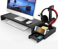 Tablet PC Stands Raised Monitor Stand Computer Notebook Stand Foldable Storage Box with Drawer Earphone Stand USB Charging Storage