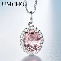 UMCHO Luxury Pink Sapphire Morganite Ciondolo per donne Real 925 Collane in argento Sterling Link Gioielli Regali di fidanzamento Nuovo Y19051244F