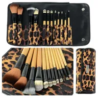 12st Professional Cosmetic Makeup Brushes Set Eyebrow Pencil Leopard Bag Kit de Pincel Maquiagem Make Up Pinceis Maquillaje D18265K