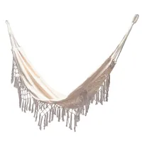 Tassels Hammock Boho Style Brasilian Macrame Fringed Deluxe Double Hammock Net Cotton Swing Chair Hanging Bed 2206062612