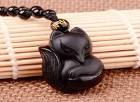 100 Natural Obsidian Black Jade Agate Pendant Lucky Love Fox Necklace A196343590