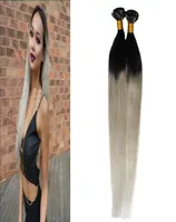 T1BSilver Gris Hair Extensions 100s Extensions de fusion de poils humains U TIP 100g Straitement pré-lié Extensions de cheveux kératin5235508
