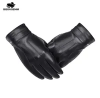 Five Fingers Gloves BISON DENIM Sheepskin Genuine Leather Men039s Gloves Black Mittens Warm Touch Screen Windproof Male Autumn 5409785