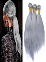 Virgin Brasilian Silver Grey Human Hair Extensions 3pcs Silky Straight Virgin Remy Capelli intrecciati Grigio Grigio Peli Human Hair Bundle 5602001