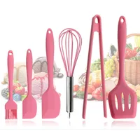 6pcsset Pink Silicon Kochwerkzeug Sets Egg Schlägerlöffel Clip Spatel Ölpinsel Küche Küchenutensilien Sets Accessoires Y04