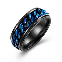 Punk de 8 mm cadena de hilandería Hombres anillo rotativo negro azul de acero inoxidable de acero giratoria de joyería rotatable regalo anel alliance295e