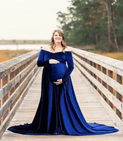 Nouvelle Pleuche Maternity Dress Pographie Longue grossesse Robes Elencence Maxi Maternity Robe Po Prop pour les femmes enceintes Shoot5791493