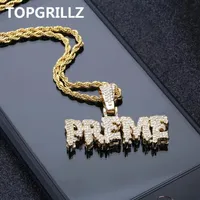 Pendant Necklaces TOPGRILLZ Hip Hop Men Women Iced Out Bling Cubic Zircon PREME Necklace Gold Silver Color Jewelry Gifts 4mm Tennis Cha263m