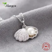 Hongye Women Real Natural Freshwater Pearl Necklace 925 Sterling Silver Prendants Shell Necklace Wedding Classic Fine Jewelry MX200810256Z