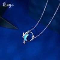 Thaya Real 925 Silver Neck45cm Collar Crescent Corogada Zirconia Azuleal para mujeres Joyería Fina Elegante Regalo 210621332ii