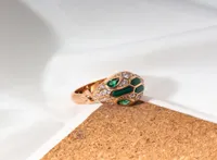 Personalized fashion color inlaid with diamond Green Malachite white snake head green eye female index finger ring gift for7307151