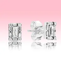 NEW Sparkling Square Halo Stud Earrings summer Jewelry for Pandora 925 Silver Rose gold CZ diamond Earring for Women with Original7384240