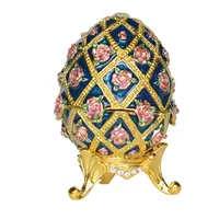 Эмалированное эмалированное ручное винтажное яйцо Faberge Egg с сверкающими стразами розовые украшенные ювелирные украшения Box320t