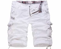 cotton Men039s Casual Shorts Loose Large Size Cargo Solid Color Patchwork Military White Knee Length Pockets P3YX6362267