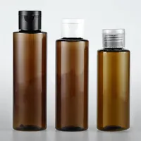 whole 50pcs ot 100 120 150ml brown flip top cap plastic bottle Cosmetic lotion cream PET container Travel shampoo bottles with lid235U