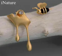 INATURE 18K Gold Plated Sterling Silver Honey Bee Asymmetric Earrings Jewelry 2106168122427