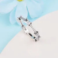 925 Sterling Silver Rectangular Bars Sparkling Pave Ring Fit Pandora Jewelry Engagement Wedding Lovers Fashion Ring for Women