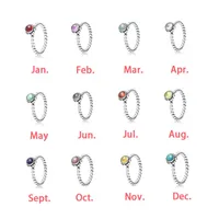 Nuovo Original S925 Pandora Ring Dodici mesi Birthstone in rilievo con Crystal for Women Jewelry Birthday Gift Hongrui61246W