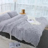 Modern Luxurious Plush Faux Fur Bedding Sets Solid Color Velvet Winter Duvet Cover with Pillowcase Twin Queen Size286e
