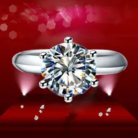 Klassischer solider 925 Sterling Silber Frauen Ring mit simuliertem Diamant -Solitaire -Ring für Hochzeit227p