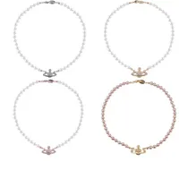 2022 Luxusdesigner kurzer Perle Strass Orbit Orbit Halskette Schlüsselbeinkette Barock Perlenhalshalskette für Frauen Schmuck Geschenk343w