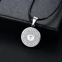 Pendant Necklaces Modyle 2021 Leather Chain Silver Color Cross Prayer Necklace For Man The &#039;s Catholic Jewelry Whole303m