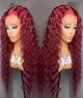 Moda Red Lace Curly Frente Frente Hair Human Wigs Deep Wave Deep Synthetic Wig Sem Glueless Privucado Cosplay Party9158362