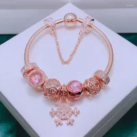 Charmarmband avslutade komplett rosguldpl￤terade armband med rosa charm f￶r kvinnor som passar europeiska p￤rlor smycken-snowflake