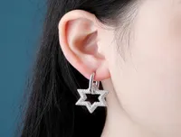 Hip Hop CZ Zircon Bling Ice Out Jewish Star of David Drop Earrings for Men Women Pentagram Dangle Unisex Fashion Jewelry Super Sta3783784