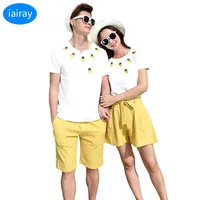 Iairay Summer 2018 Coppia vestiti marito e moglie abbinamento di abiti familiari uomini magliette di cotone a maniche corte pantaloni corti288e288e