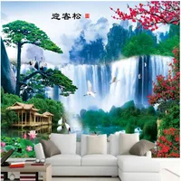 3d wallpaper custom po Welcome song waterfall feng shui landscape decoration painting TV sofa backg3d wall muals wall paper for walls 3235w