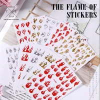 Holographic Nail Fire Flame Vinyls Stencil Hollow Transfer Sticker Water Slide Nail Art Decals Nail Wraps F655293m
