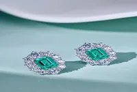 Green Natural Emerald Stud Earring Pure 925 Sterling Silver Party Fashion Wedding Jewelry Women Big White Silver Crystal Diamond E2490923