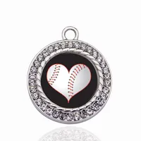 Heart of a Baseball Player Circle Charm Copper Pendant For Necklace Armband Connector Women Gift Jewelry Accessories231o