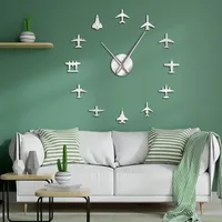 Flying Plane Fighter Jet Modern Large Wall Clock DIY Acrylic Mirror Effect Sticker Airplane Silent Wall Clock Aviator Home Decor LJ2008275l