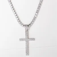 Karopel Hip Hop Micro Pave Circ￳n Cross Cross Circ￳n Cristal Tama￱o personalizado Collar de tenis Collar Cadenas alrededor del cuello 210330332ii