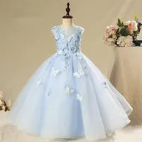 Высококачественные платья для цветочниц для девушки для вышивки бабочки Элегантное вечернее платье для свадебной вечеринки детская одежда девочка T198H