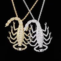 18K GOLD Animal 3D SCORPION NETLACE ICED OUT ZIRCON مع سلسلة حبل للرجال نساء Chram Hip Hop Jewelry Gift296a