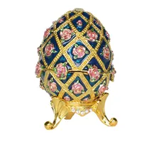 Эмалированное эмалированное ручное стиль винтажный яйцо Faberge с сверкающими стразами розовые украшенные ювелирные украшения Box279J