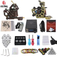YILONG Professional Complete Tattoo Kit 2 Top Machine Gun 50 mix ink cup 10 Needle Power Supply 3000246-12 T200609243P