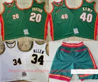 Mitchell and Ness Real Embroidery Basketball Gary 20 Payton Jerseys Retro Green 1995-96 Shawn 40 Kemp Man Stitched Breathable Sport 05-06 Ray 34 Allen Jersey