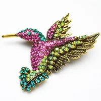 Pins Brooches Whole- Fashion Hummingbird For Women Korean Style Colorful Rhinestone Brooch Pins Elegant Party Jewelry Good Gift1305Z