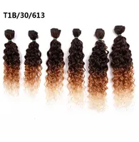 ファッション1418INCH OMBRE BURGUNDY BLONDE Synthetic Weave Curly Hair Bundles Sew In Hair Extensions 6PCSPACK4078423