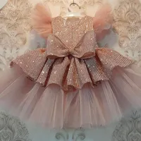 Vestidos de ni￱a Cake de lentejuelas Doble Baby Girl Vestido 1 a￱o Cumplea￱os Vestidos de boda nacidos Butistar ropa de vestido de pelota198o