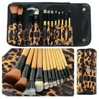 12st Professional Cosmetic Makeup Brushes Set Eyebrow Pencil Leopard Bag Kit de Pincel Maquiagem Make Up Pinceis Maquillaje D182531